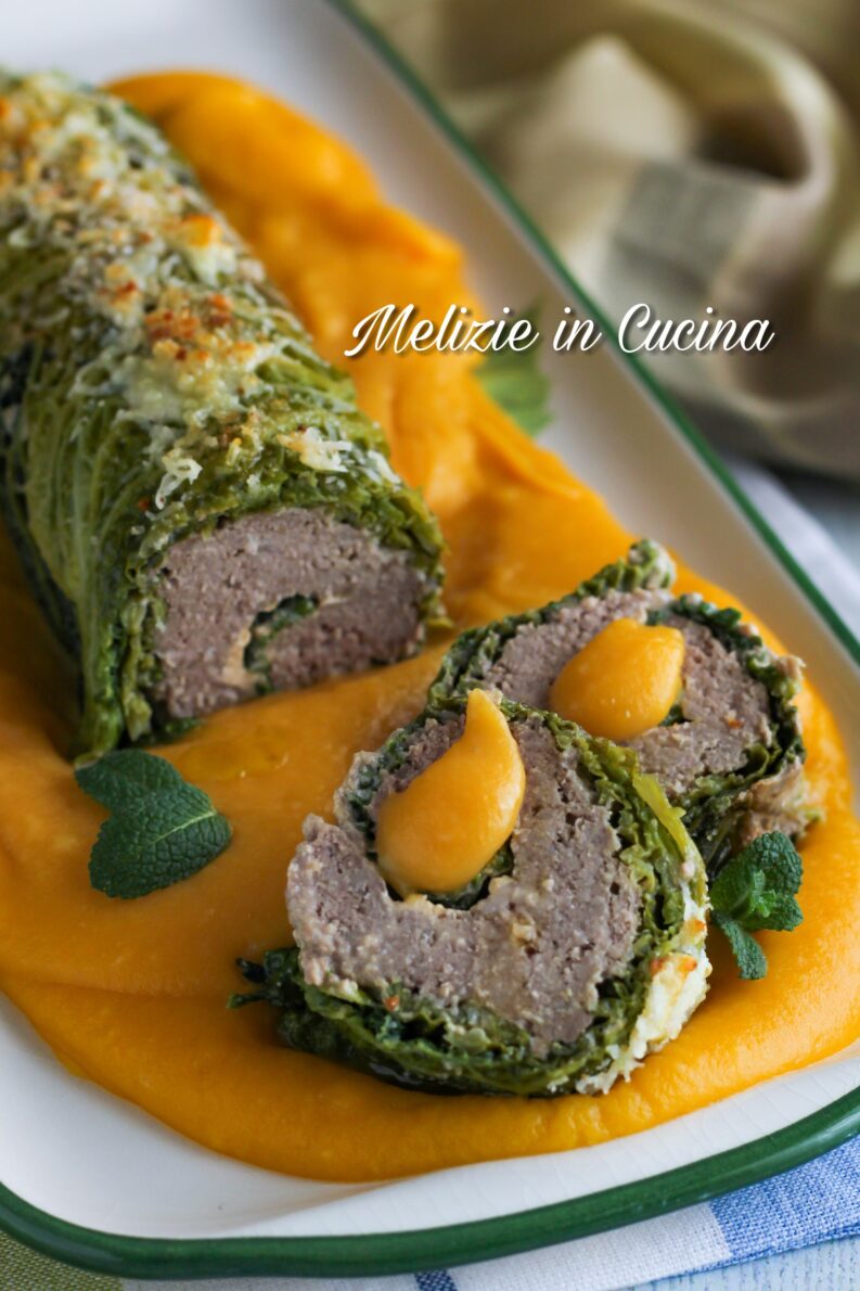 Polpettone con verza e crema di zucca